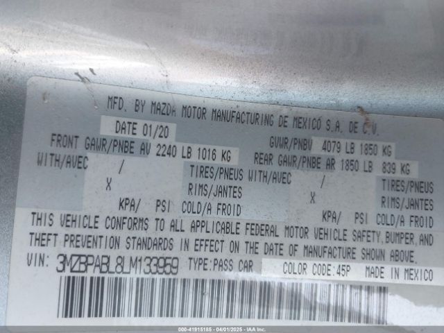 3MZBPABL8LM133959 Mazda MAZDA3