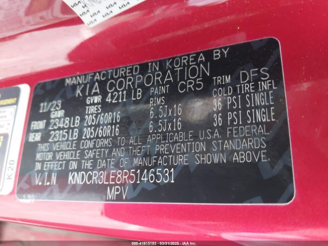 KNDCR3LE8R5146531 KIA NIRO EX