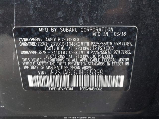 JF2SJAGC6JH565398 Subaru Forester 2.5i Premium