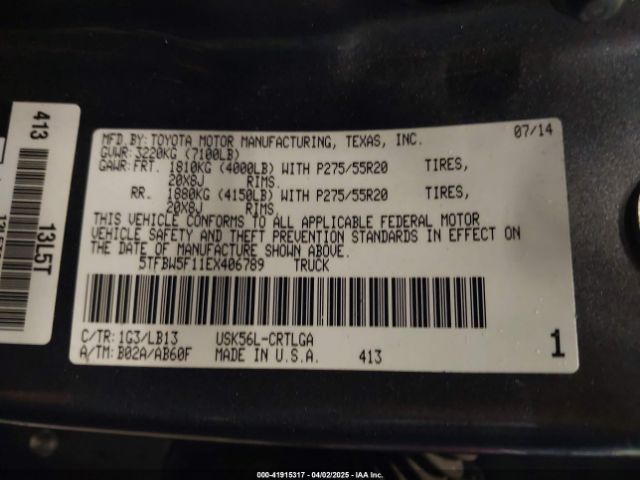 5TFBW5F11EX406789 Toyota Tundra Limited 5.7l V8