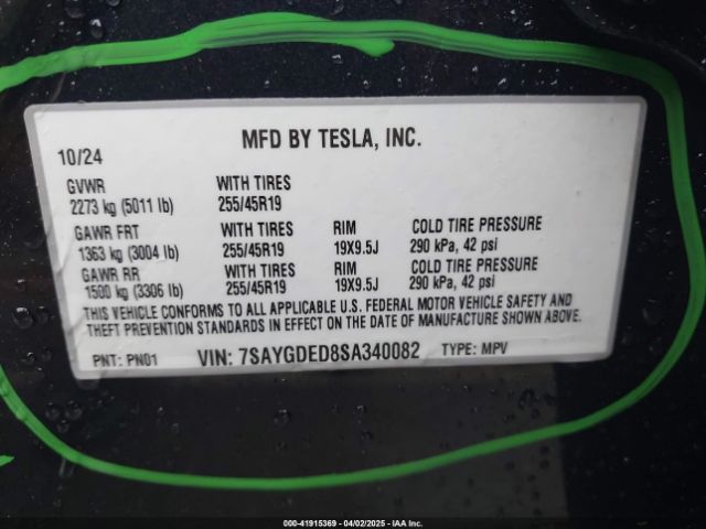 7SAYGDED8SA340082 Tesla Model Y Long Range Dual Motor All-wheel Drive