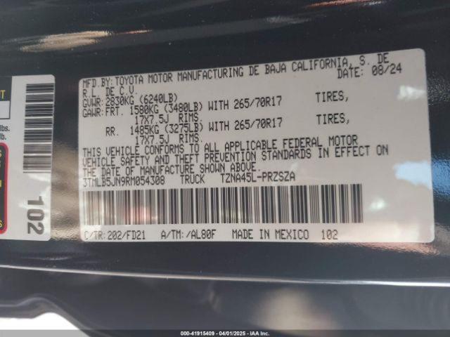 3TMLB5JN9RM054308 Toyota Tacoma Trd Off Road 4wd