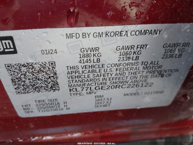 KL77LGE20RC226122 Chevrolet Trax Fwd 1rs