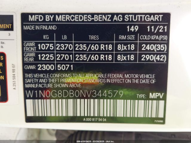 W1N0G8DB0NV344579 Mercedes-Benz Glc 300 Suv