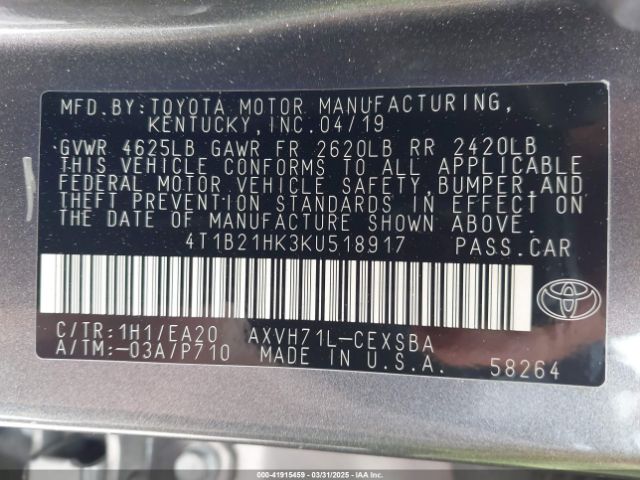 4T1B21HK3KU518917 Toyota Camry Hybrid Se