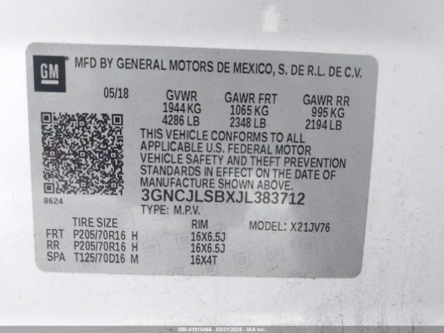 3GNCJLSBXJL383712 Chevrolet luv - mfi, variable valve timing, e85 max, alum