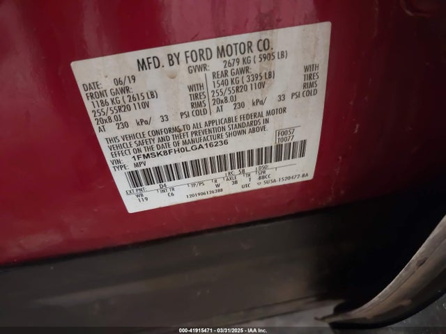 1FMSK8FH0LGA16236 Ford Explorer Limited