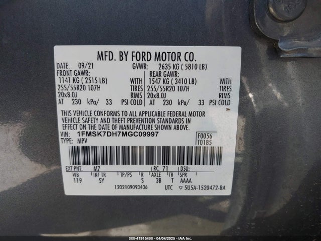 1FMSK7DH7MGC09997 Ford EXPLORER XLT