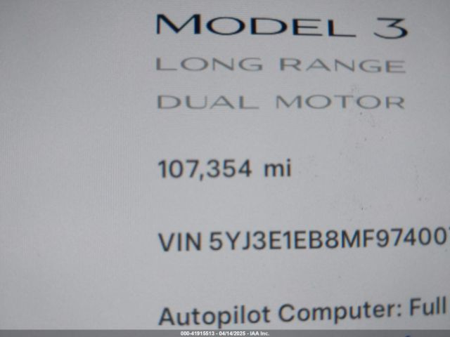 5YJ3E1EB8MF974007 Tesla Model 3 Long Range Dual Motor All-wheel Drive