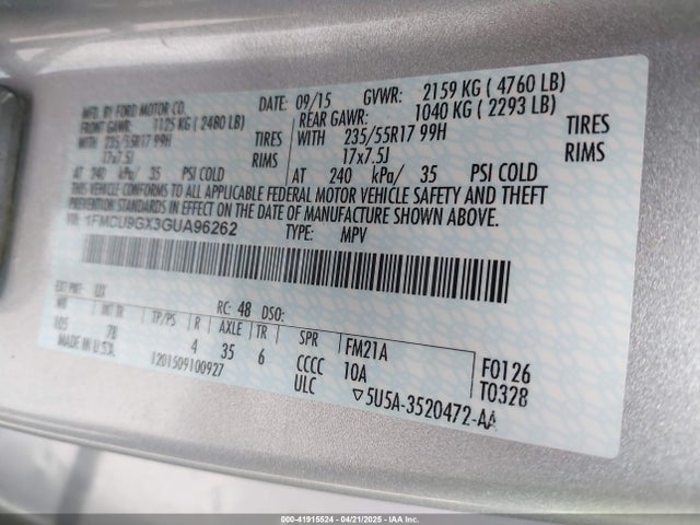 1FMCU9GX3GUA96262 Ford ESCAPE SE
