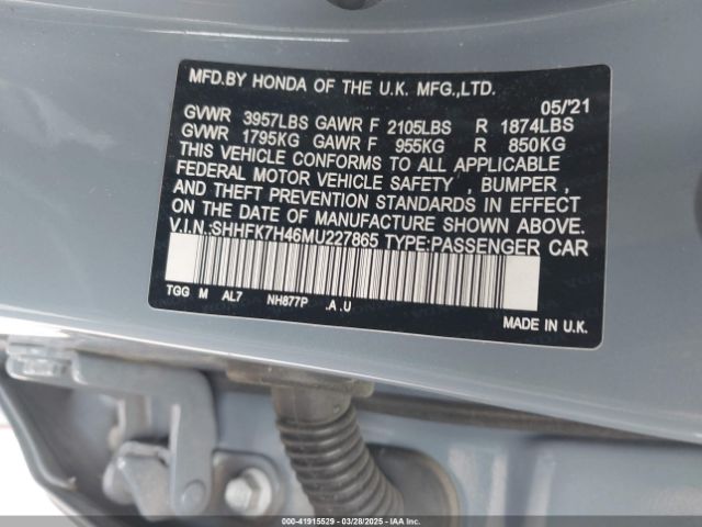 SHHFK7H46MU227865 Honda Civic Sport