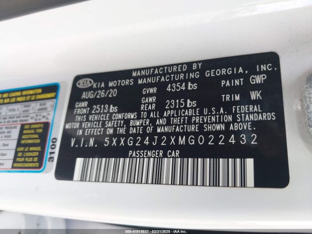 5XXG24J2XMG022432 KIA K5 LX