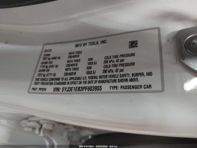 5YJ3E1EB3PF603955 Tesla Model 3 Long Range Dual Motor All-wheel Drive