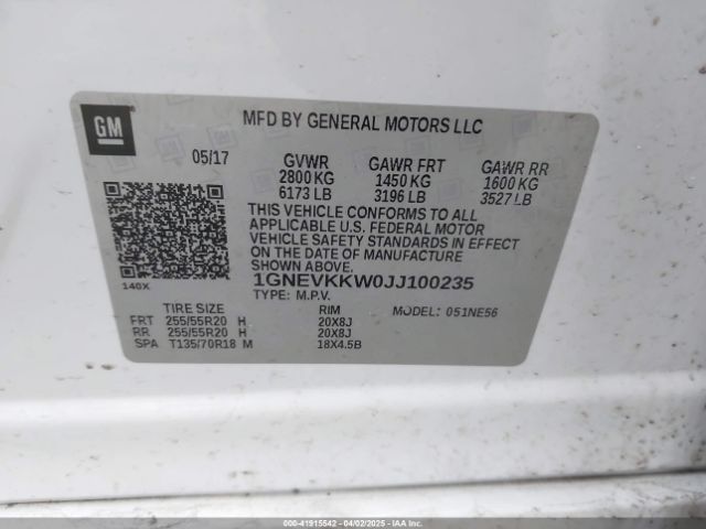 1GNEVKKW0JJ100235 Chevrolet Traverse High Country