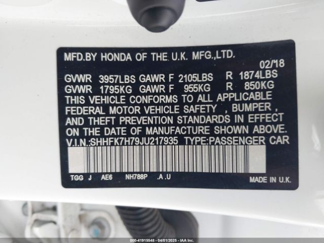 SHHFK7H79JU217935 Honda Civic Ex-l