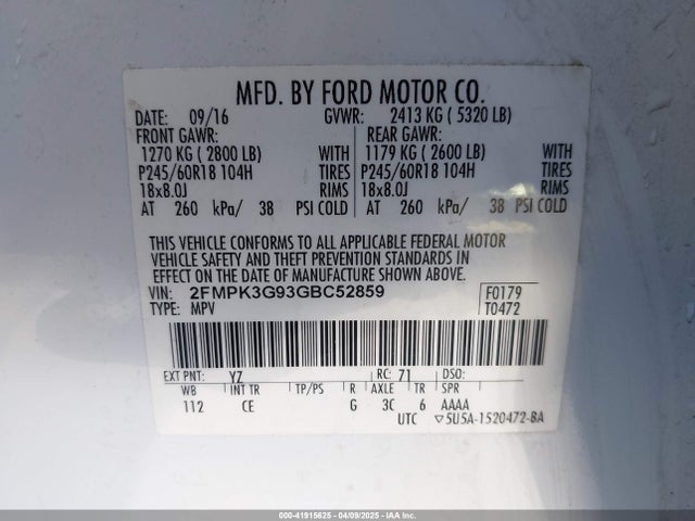 Ford EDGE SE 2016 2FMPK3G93GBC52859 Image 9