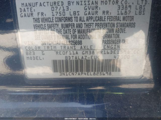 3N1CN7AP4EL825698 Nissan Versa 1.6 S+