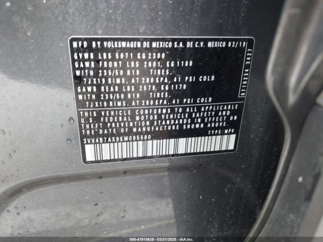 3VV4B7AX9KM095580 Volkswagen Tiguan 2.0t Sel Premium/2.0t Sel Premium R-line