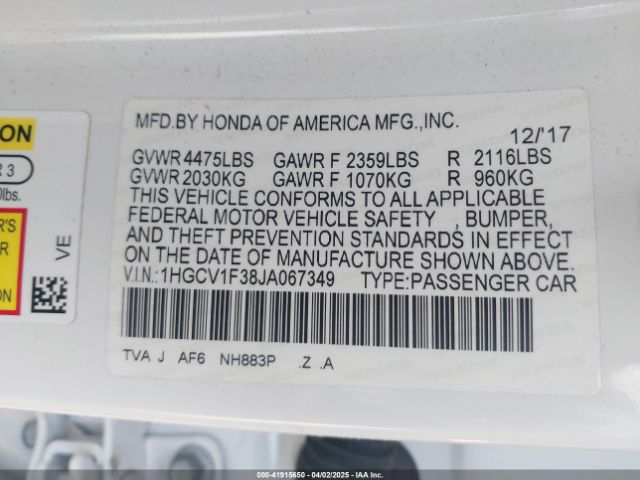 1HGCV1F38JA067349 Honda Accord Sport