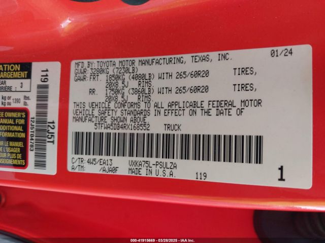 5TFWA5DB4RX168552 Toyota Tundra Limited 4wd