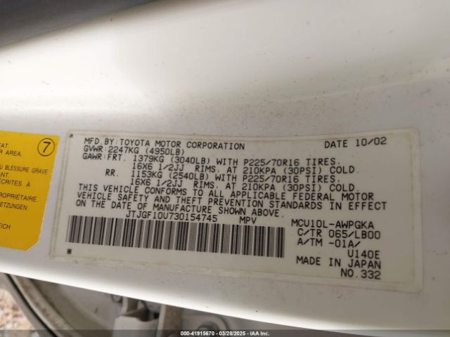 2003 LEXUS RX 300 JTJGF10U730154745 Photo 8