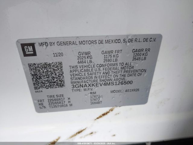 2021 CHEVROLET EQUINOX 3GNAXKEV4MS126500 Photo 8