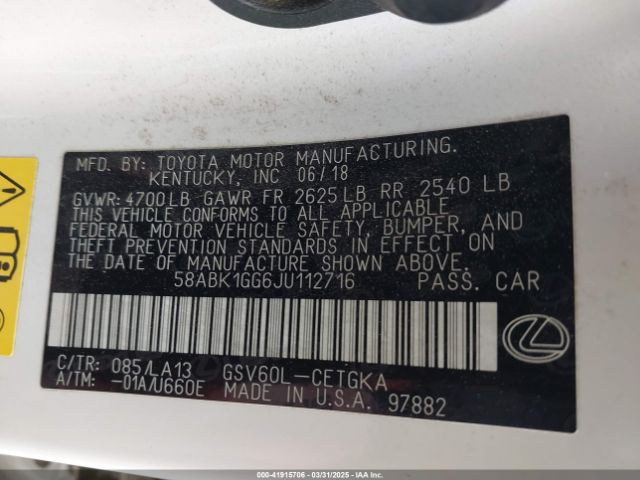 58ABK1GG6JU112716 Lexus ES 350