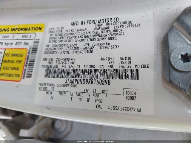 Ford FUSION SE 2019 3FA6P0HD9KR160898 Image 9