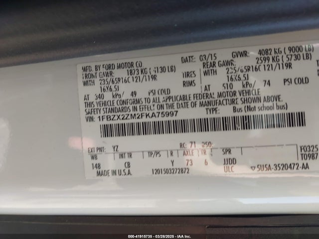 Ford 2015 2015 1FBZX2ZM2FKA75997 Image 9