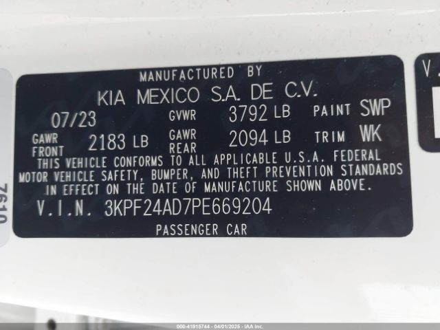 3KPF24AD7PE669204 KIA Forte Lxs