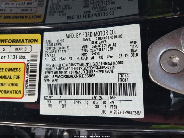 3FMCR9B6XNRE36866 Ford Bronco Sport Big Bend