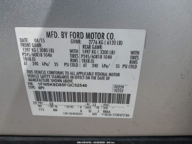 1FM5K8D85FGC52546 Ford 2015