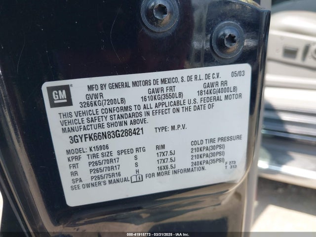 2003 CADILLAC ESCALADE ESV 3GYFK66N83G288421 Photo 8