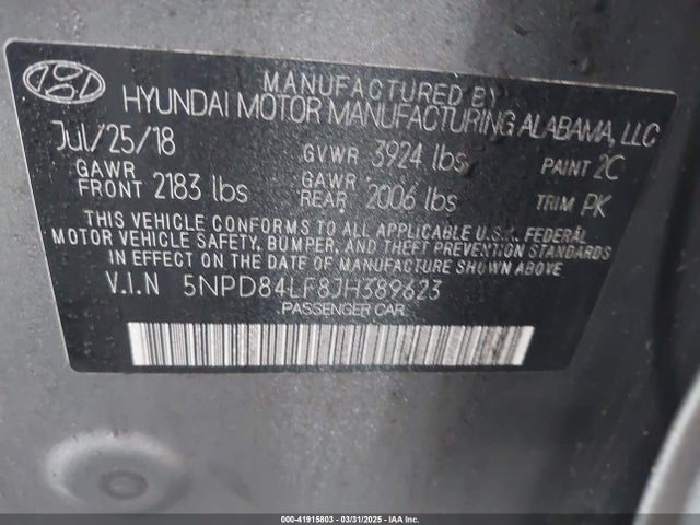 5NPD84LF8JH389623 Hyundai ELANTRA SEL