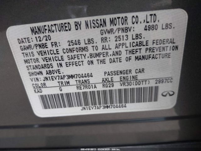 JN1EV7AP3MM704464 Infiniti Q50 PURE