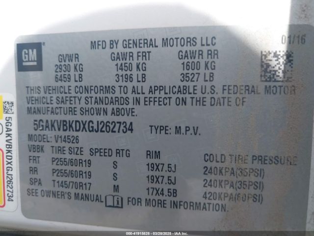 5GAKVBKDXGJ262734 Buick Enclave Leather