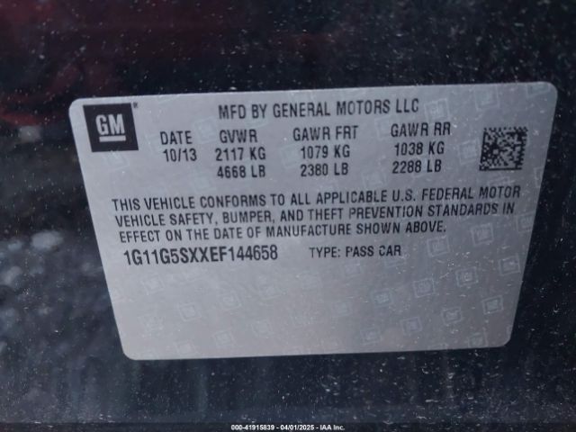 1G11G5SXXEF144658 Chevrolet Malibu 3lt