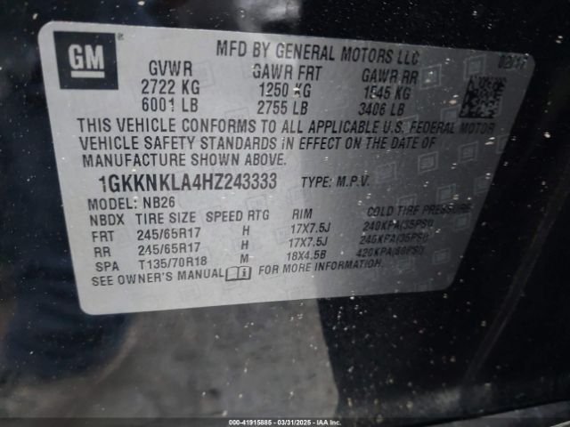 1GKKNKLA4HZ243333 GMC Acadia Sle-1