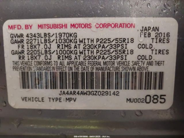 JA4AR4AW3GZ029142 Mitsubishi Outlander Sport 2.4 Gt