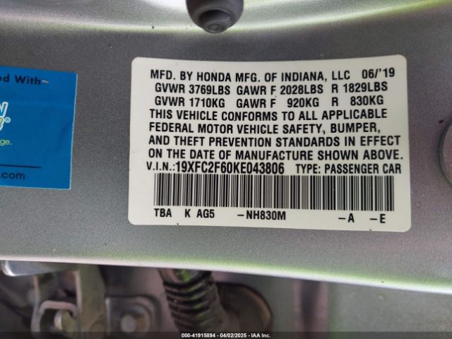 19XFC2F60KE043806 Honda Civic Lx