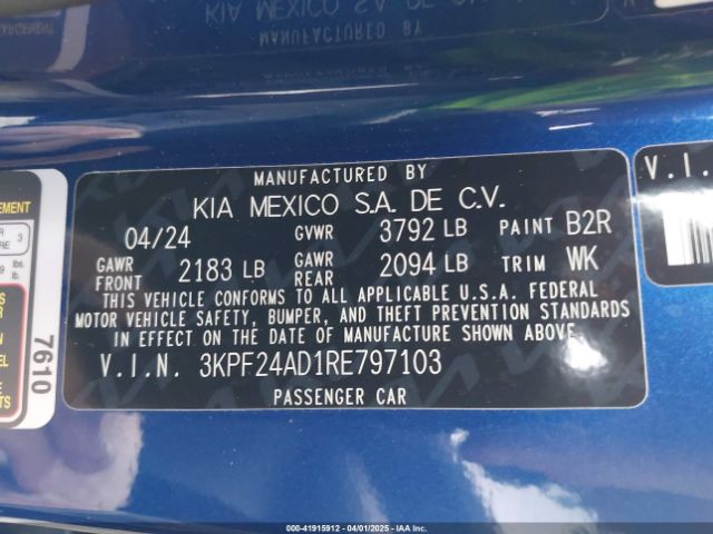 3KPF24AD1RE797103 KIA Forte Lxs