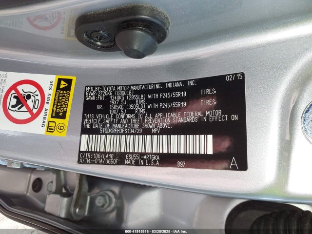 5TDDKRFH3FS134729 Toyota Highlander Limited V6