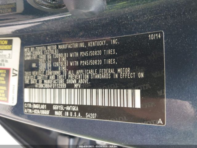 4T3BK3BB4FU112999 Toyota Venza Limited V6