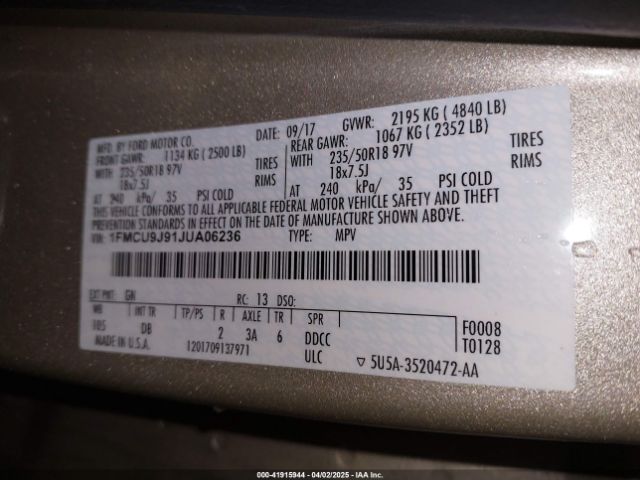 2018 FORD ESCAPE 1FMCU9J91JUA06236 Photo 8