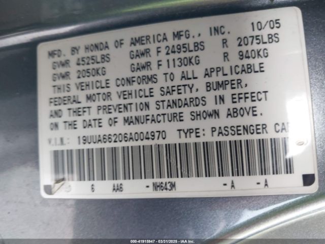 2006 ACURA TL 19UUA66206A004970 Photo 8