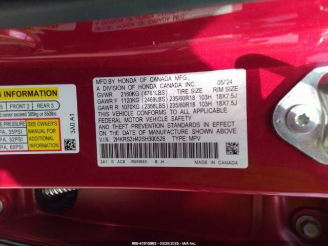 2HKRS3H42SH300526 Honda Cr-v Ex 2wd