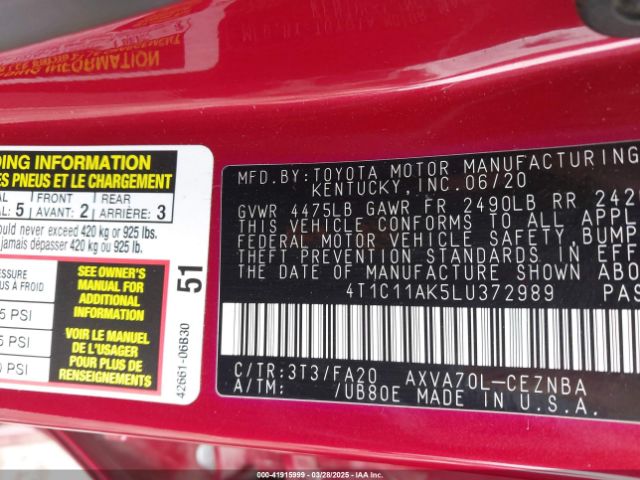4T1C11AK5LU372989 Toyota CAMRY LE
