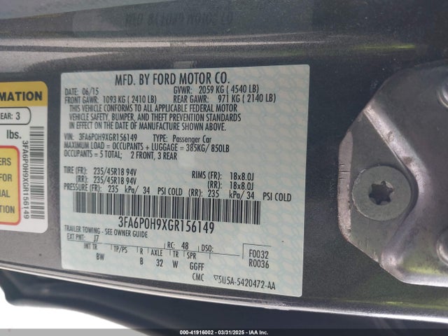 3FA6P0H9XGR156149 Ford FUSION SE