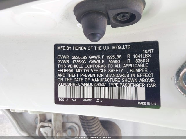 SHHFK7G49JU206537 Honda Civic Sport