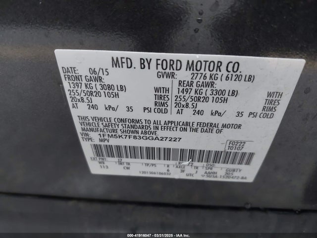 1FM5K7F83GGA27227 Ford 2016